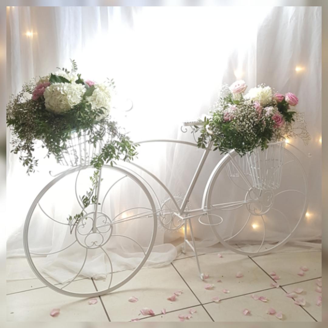 Velo metal blanc fleuri* Deco mariage champêtre - Location