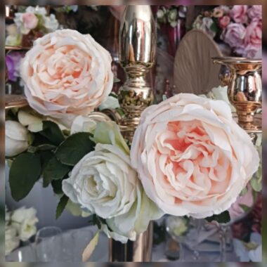 Rose anglaise nude rose pastel large bouton ouvert - Location rose de soie