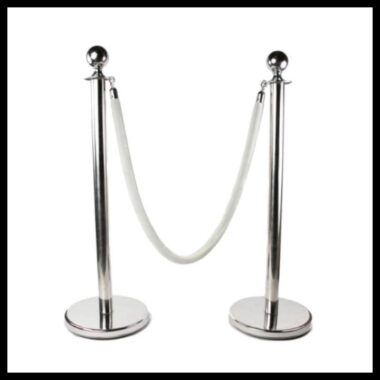 Potelet guidage chromé argenté X2 +1 cordelette velour blanc - Location Potelet Poteau chromé style cinéma